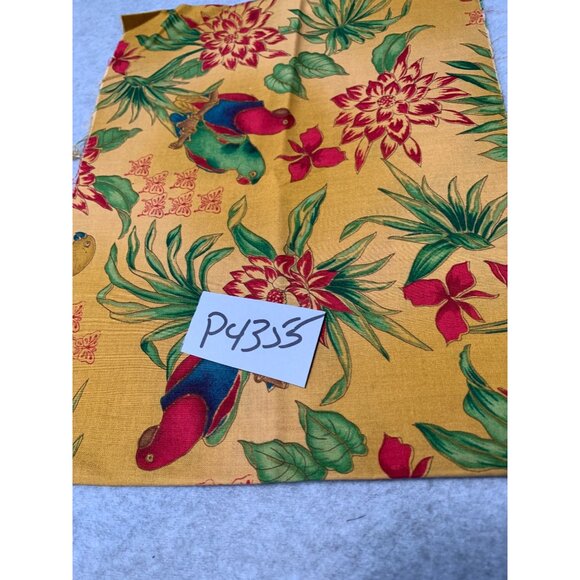 Tropical Parrot & Floral Print Cotton Fabric 1/4 yard x 44" Mustard Yellow - Picture 3 of 3